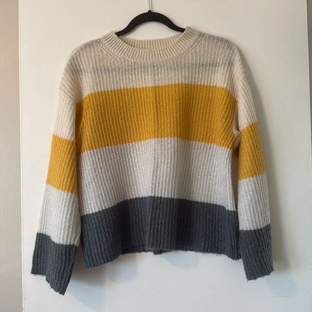 BP yellow grey broad striped slouchy pullover sweater - Picture 9 of 10